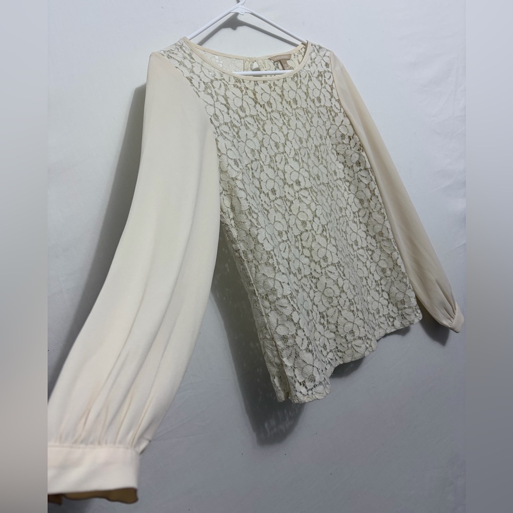 Banana Republic Lace Blouse XS Cream Floral Long Sleeve Elegant Top(A470)✨ - Picture 4 of 14
